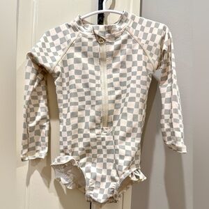 Rylee + Cru Kids Swim One Piece in Cream and Seafoam Checkered